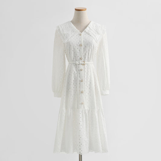 White lace dress with slim waist fairy skirt  2217