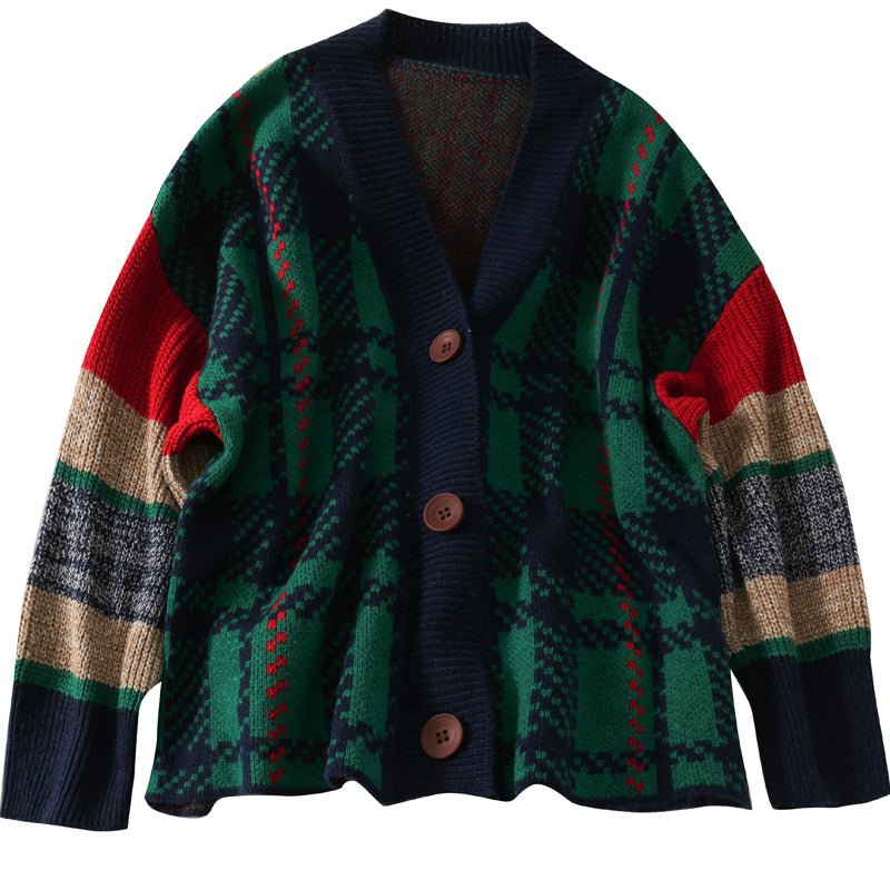 Hong Kong Style checkered single breasted cardigan sweater  1795