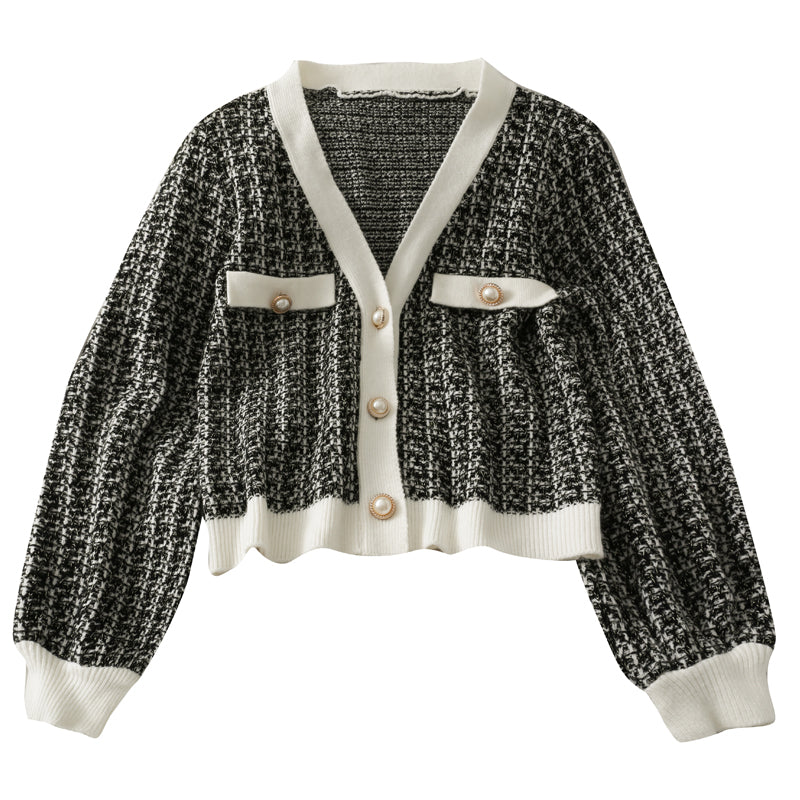 V-Neck long sleeved cardigan versatile sweater coat fashion  1736