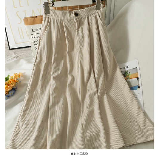 Hong Kong style retro high waist medium length casual A-line skirt  2574