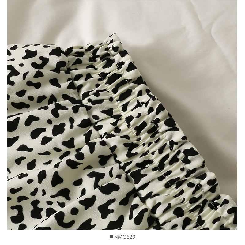 Hong Kong style retro leopard print high waist slim A-line skirt  2508