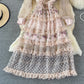 Light luxury stand collar embroidered lace dress  3370