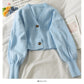 Sweater female small short two button long sleeve sweater  1880
