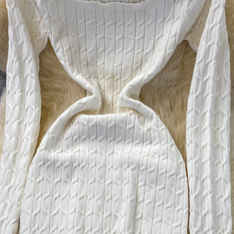 Square neck slim knit dress  3353