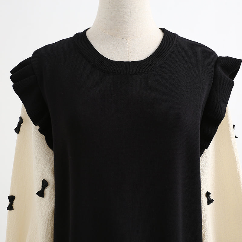 Robe en laine ample et ajustée à manches longues sur le genou, jupe tricotée à fond long 2445