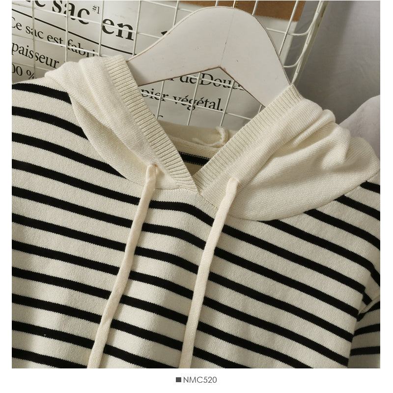 Han Fan striped loose and thin drawstring Hooded Sweater  1731