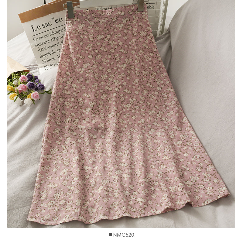 Versatile high waist thin floral skirt  2509