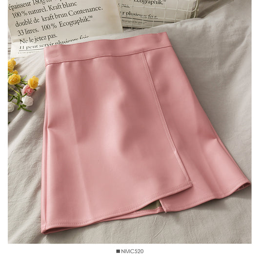 Jupe portefeuille taille haute polyvalente de couleur unie irrégulière 2536