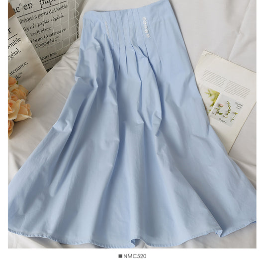 New pleated high waist thin medium length solid skirt  2639