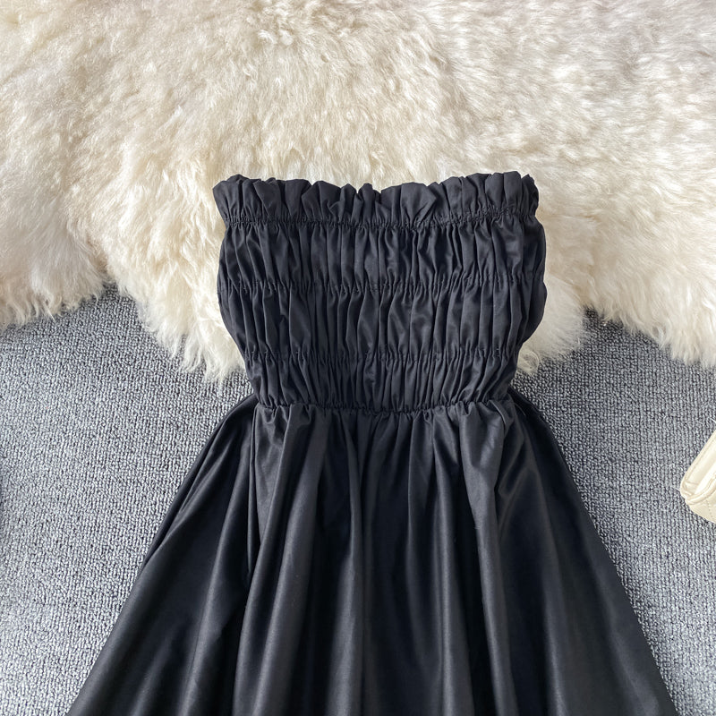 High waist off shoulder pleated strapless dress skirt  3043