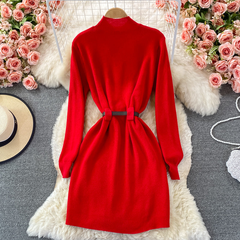 Slim waist knit Hip Wrap Sweater skirt  3357