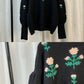Temperament flower sweater, vintage, jacquard lantern sleeve jumper, fall outerwear top  1409