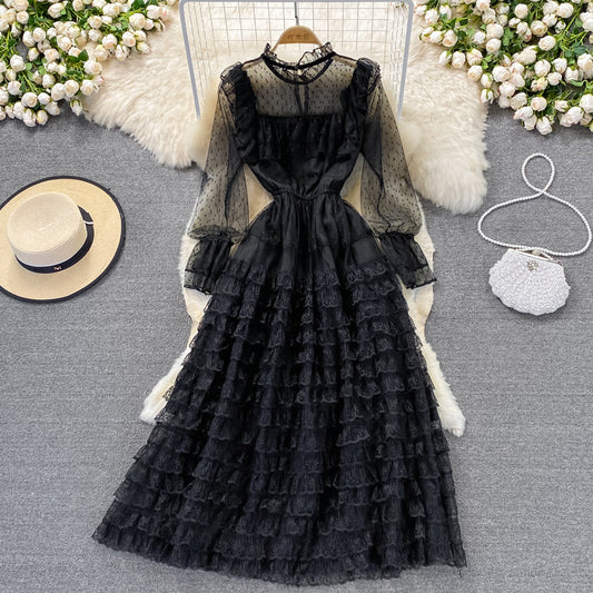 Light extravagant cake skirt stand collar flare sleeve mesh awning skirt  3020