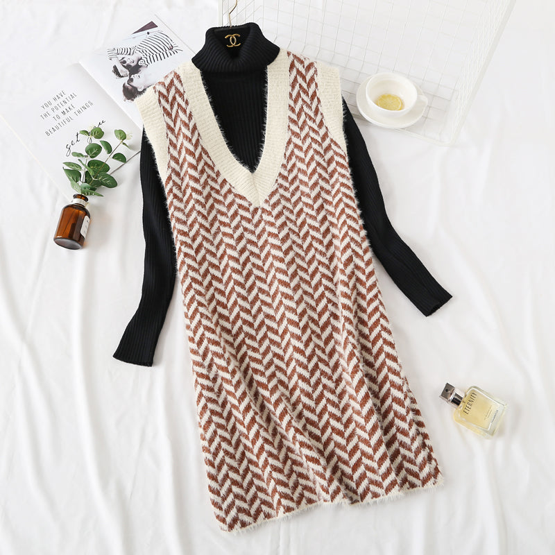 Gilet pull à carreaux en velours de vison rouge net gilet gilet robe 2474