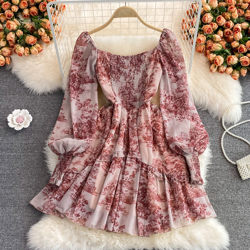 Robe à encolure carrée avec peinture à l'encre rétro 3000