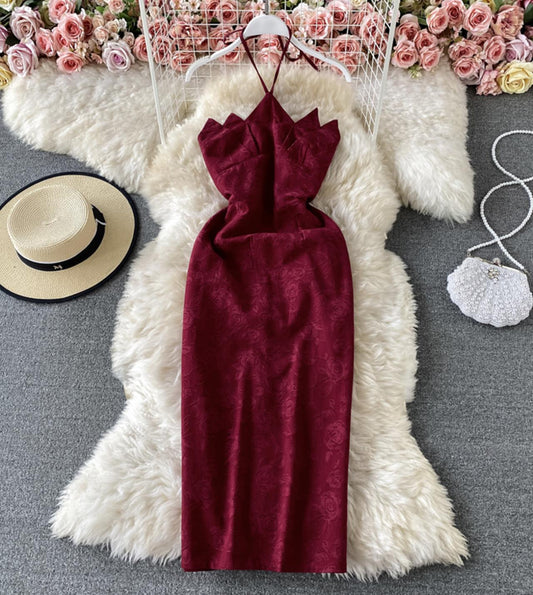 Burgundy off shoulder dress  1327