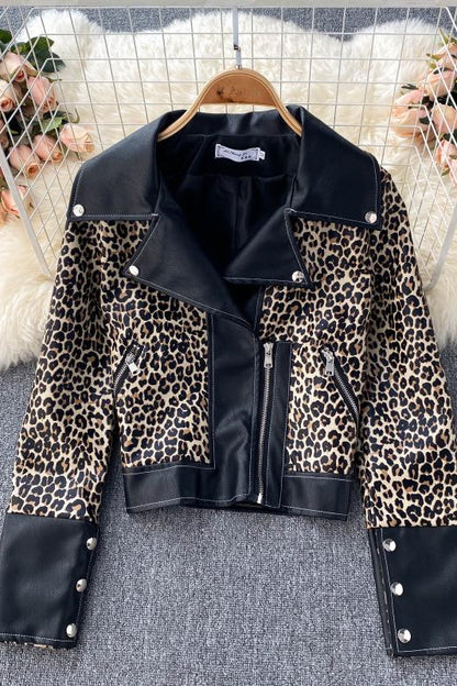 Leopard fur coat female  1506
