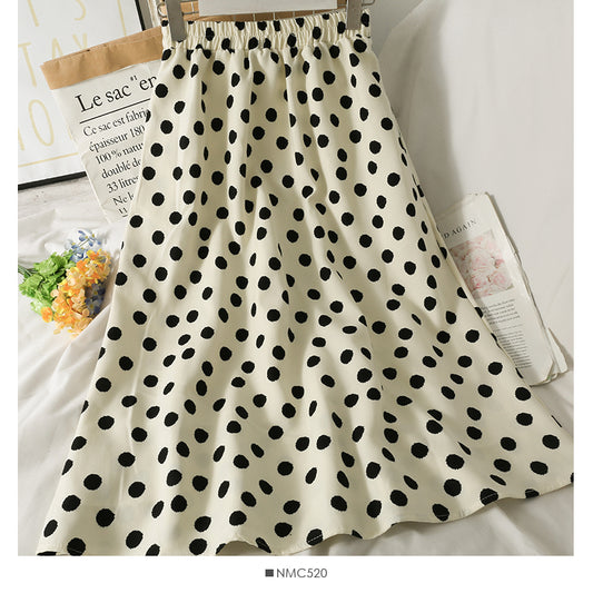 Hong Kong Vintage printed elastic waist thin over knee A-line skirt  2623