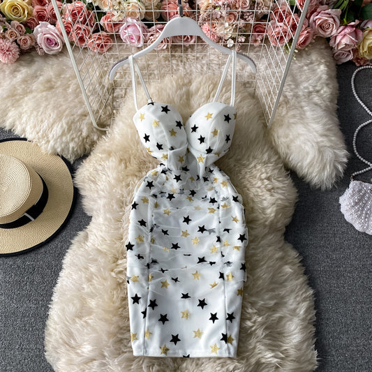 Robe bustier plissée à bretelles en maille étoilée 3032