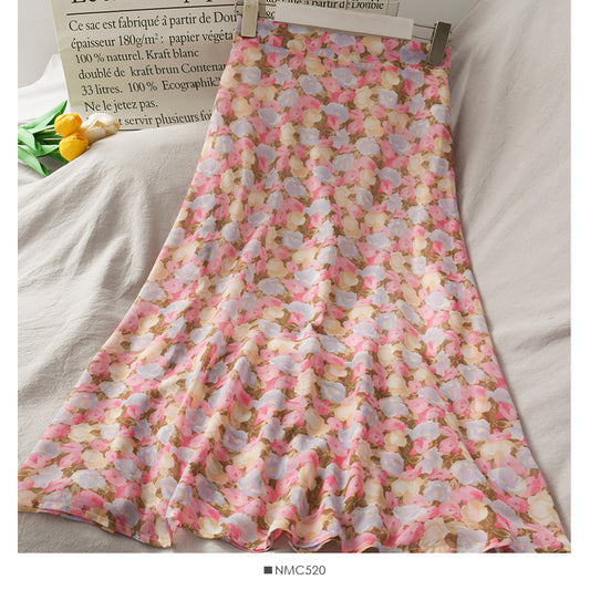 Super fairy floral medium length loose skirt  2569