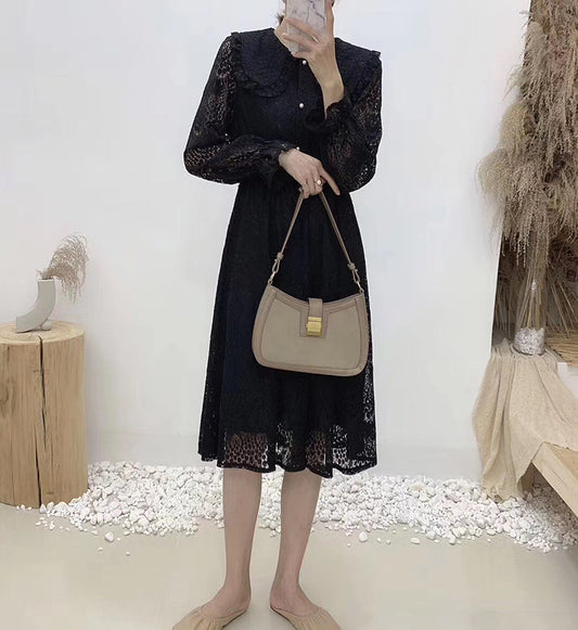 New Lapel lace long sleeve high waist slim gentle long skirt  2390