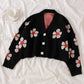 Preppy, floral knit coat, loose, V-neck, spring and autumn cardigan  1442