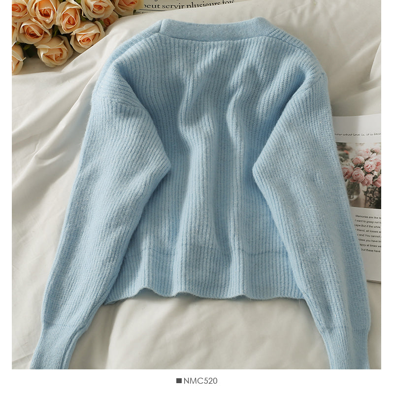 Pullover Damen kurz Vielseitige einreihige Strickjacke 1823