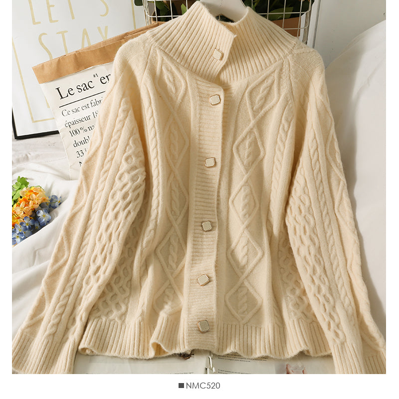 Sweater women's loose and thin high neck long sleeve lattice  1846