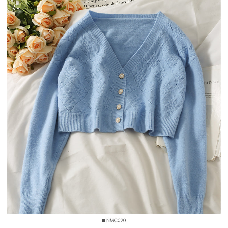 Korean Plaid small short single breasted cardigan sweater  1953