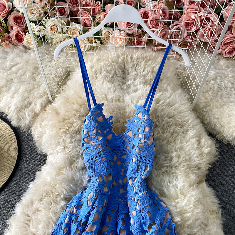 Robe en dentelle hydrosoluble évidée à une épaule 2801