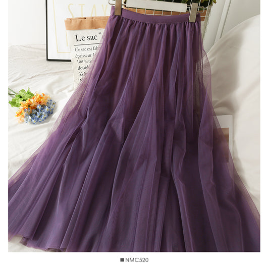 Sweet wind high waist thin medium length solid color skirt  2538