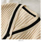Korean Vintage color blocking vertical stripe loose thin sweater  1950