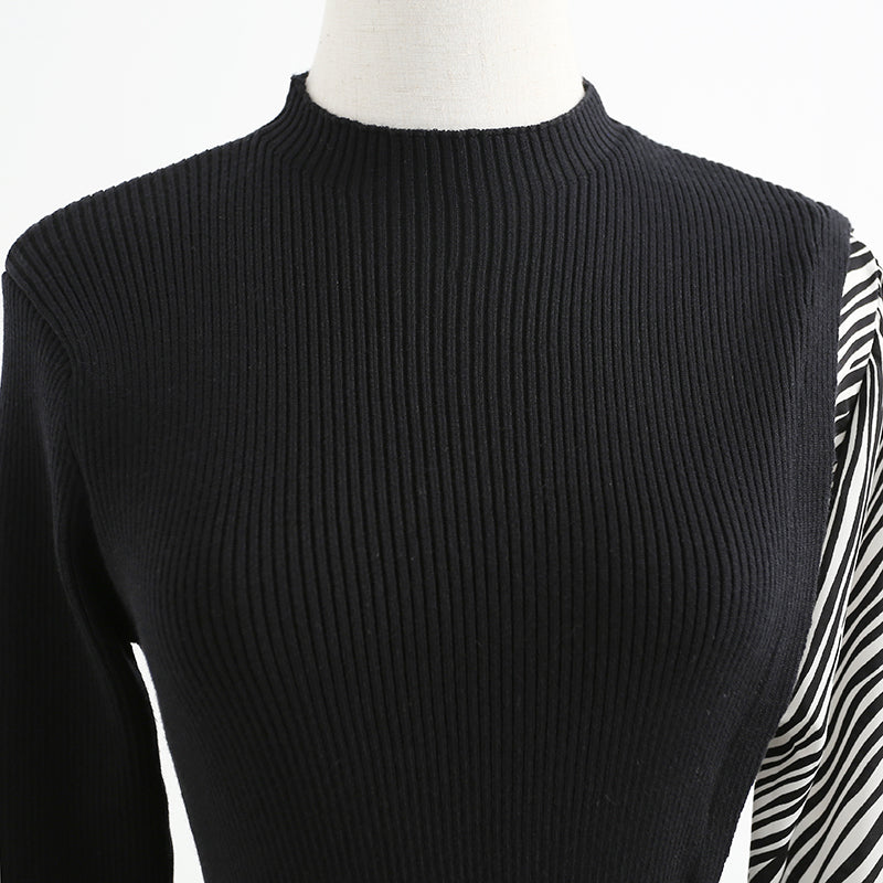 Pleated knitted dress small woman temperament thin medium long  2267