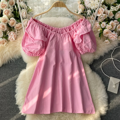 Ruffle bubble sleeve stem orange first love skirt Mori short skirt  3343