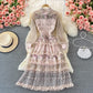 Light luxury stand collar embroidered lace dress  3370