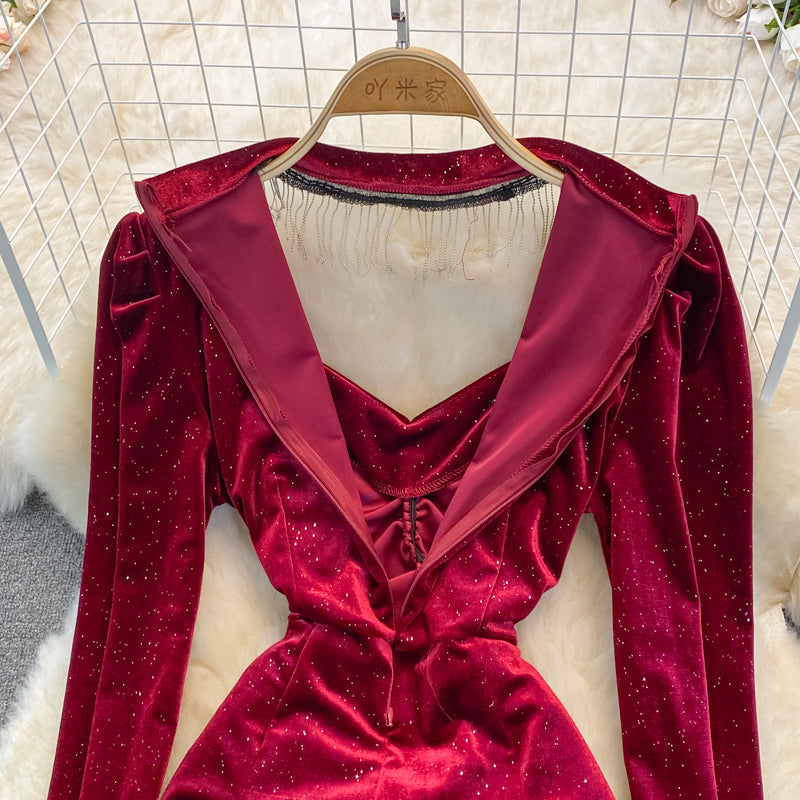 Robe portefeuille à col en V et à pampilles de tempérament de célébrité 3391