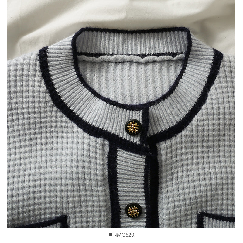 Vintage color blocking stripe slim single breasted sweater  1849
