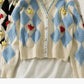 Three dimensional decorative single breasted cardigan long sleeved sweater  1804