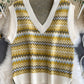 Korean Vintage Pullover feminin V-Ausschnitt Slim Fit kurze Pullover Top Weste 1573