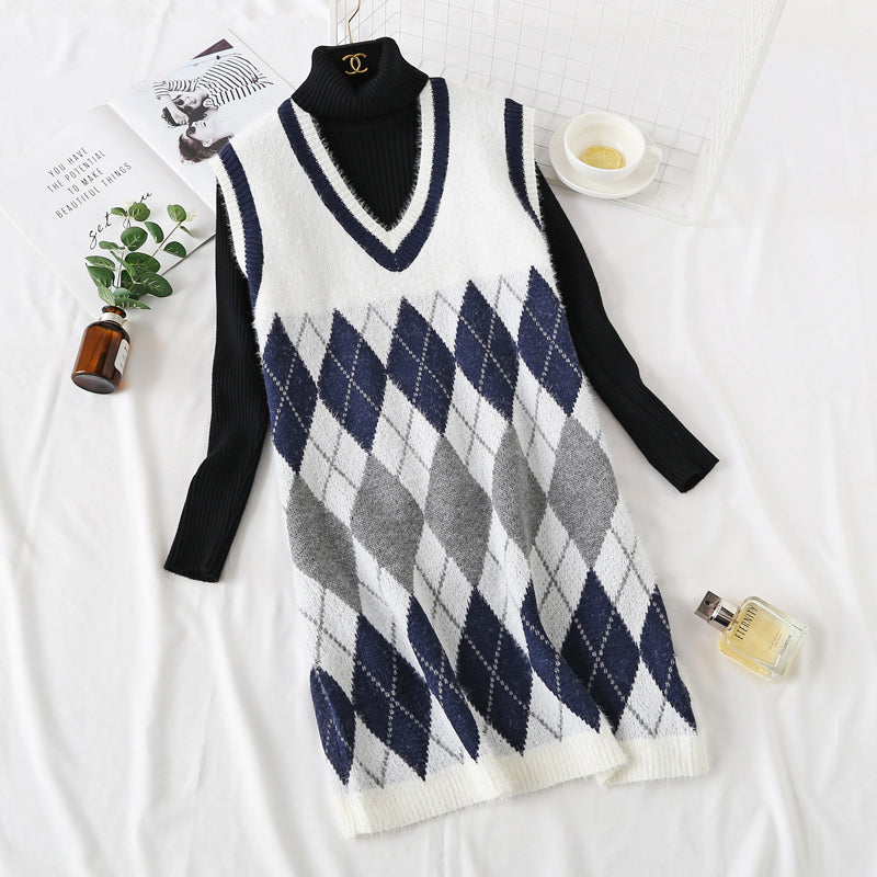 Gilet pull à carreaux en velours de vison rouge net gilet gilet robe 2474