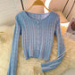French retro single breasted twist wool sweater long sleeve knitting  1590