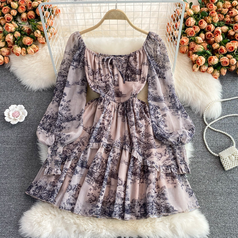 Robe à encolure carrée avec peinture à l'encre rétro 3000