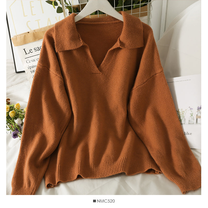 New Vintage Lapel loose thin Pullover Sweater for women  1805