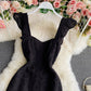 Lace hollow bubble sleeve temperament flounce suspender dress  2765