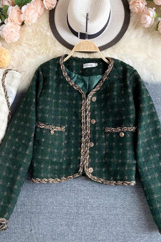 Jacke damen herbst vielseitig schlank retro tweed 1491