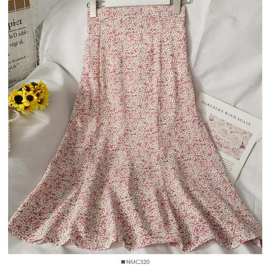 Hong Kong style retro floral high waist slim casual skirt  2637