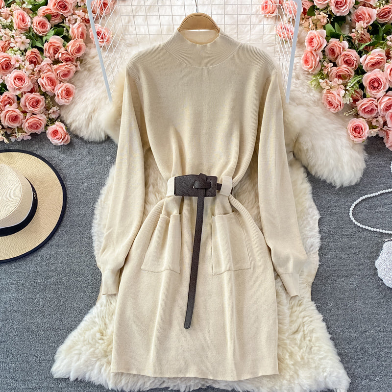 Slim waist knit Hip Wrap Sweater skirt  3357