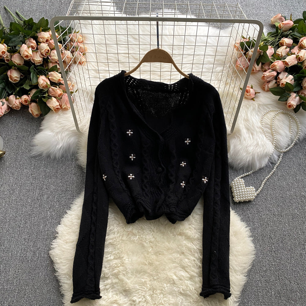 Foreign style V-neck thin sweater cardigan coat female  1614