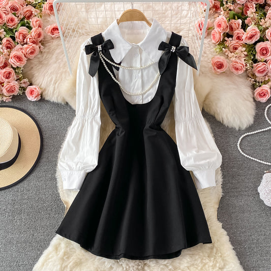 Französisches Retro-Mädchenkleid mit Schleife 3002