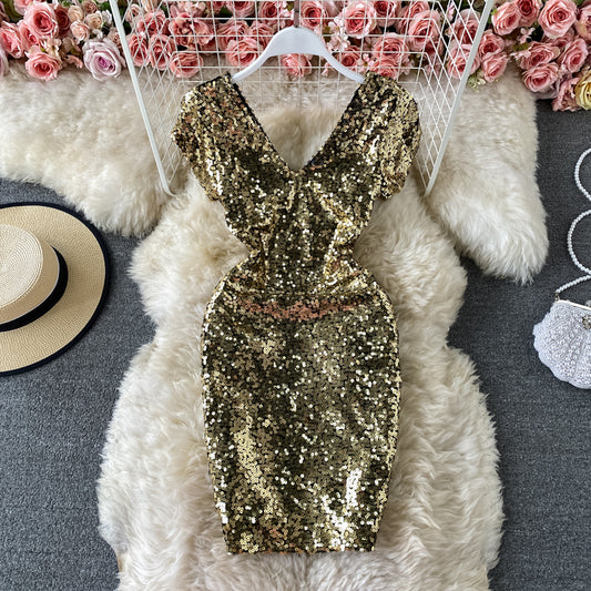 Robe à col en V, jupe portefeuille à taille basse, coupe slim, 2799